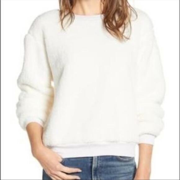 Caslon Tops - Caslon Ivory Fuzzy Teddy Faux Fur Sweatshirt